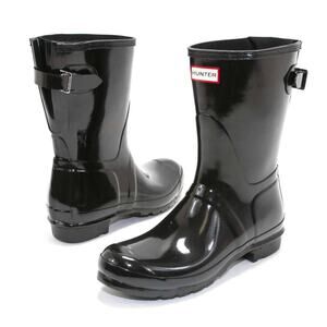 Hunter Women's Original Short Back Adjustable Gloss Black Rain Boots Size 8 M